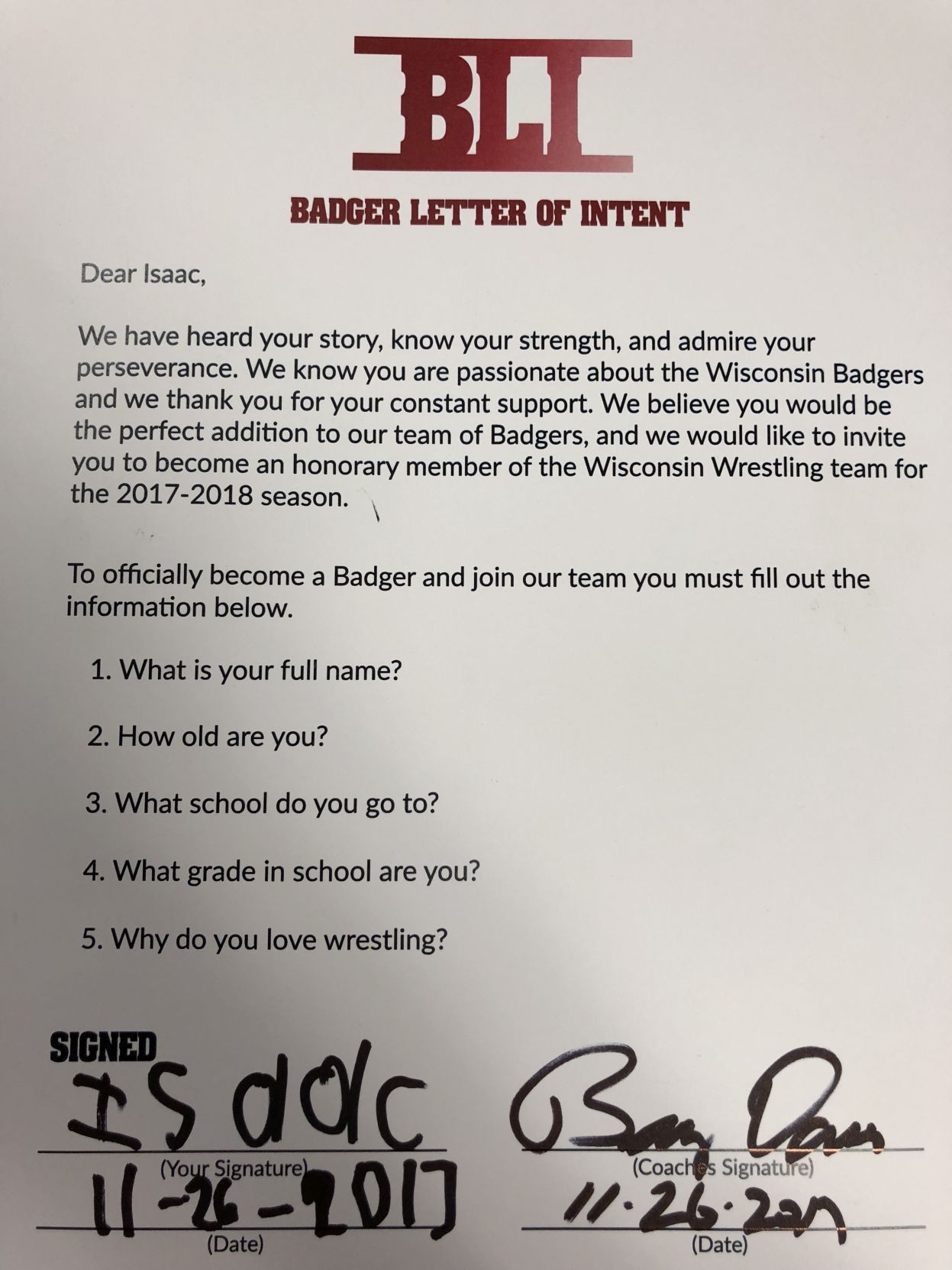Isaac Dart letter